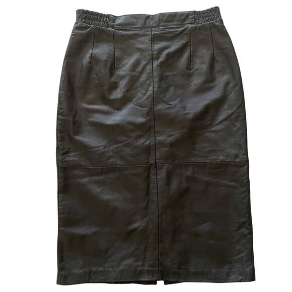 VINTAGE Diversity Genuine Leather Pencil Midi Skirt Black - Picture 1 of 9